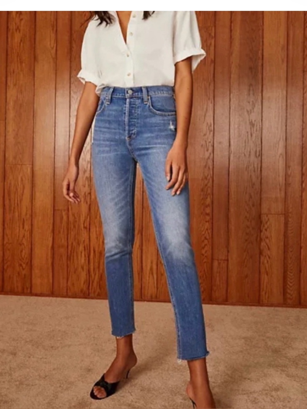 Yoko Denim Forum Cropped High-Rise Jeans in Medium Blue
